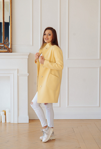 2 Пальто женское демисезонное 19101/пояс  (лимон) 