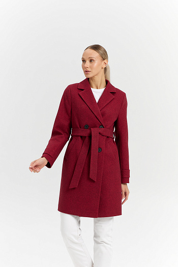6 Пальто женское демисезонное 25570 (бордовый/ёлочка)