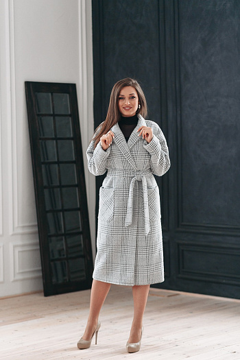 5 Пальто женское демисезонное 25550 (серый/клетка)