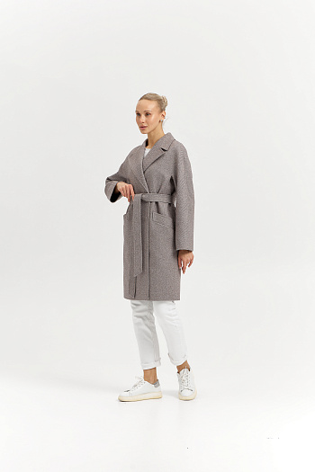 3 Пальто женское демисезонное 25885 (коричневый/ёлочка)