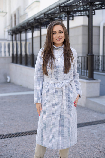 3 Пальто женское демисезонное 22101  (голубой/клетка) 