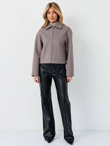 2 Пальто женское демисезонное 28000 (коричневый/ёлочка)