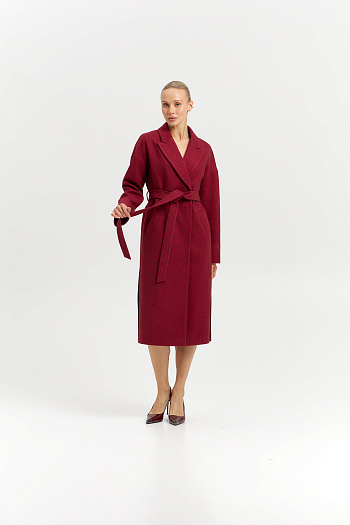 3 Пальто женское демисезонное 26820 (бордовый/ёлочка)