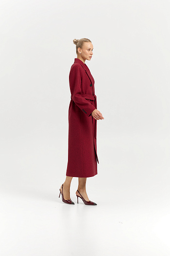 6 Пальто женское демисезонное 26326 (бордовый/ёлочка)