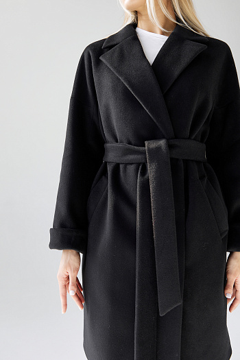 9 Пальто женское демисезонное 25990 (черный ворсовый)