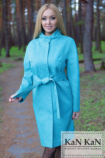 3 Летнее пальто  из жаккарда прямой силуэт  пояс (лазурный)