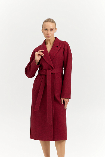 7 Пальто женское демисезонное 26820 (бордовый/ёлочка)