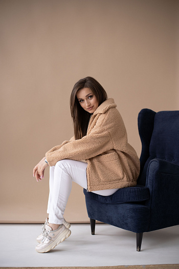 2 Дублёнка женская демисезонная  22765 (кэмел барашек)