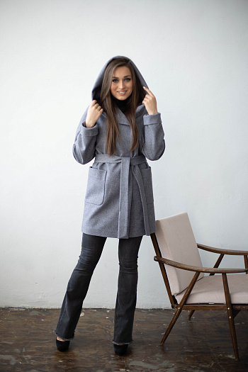 2 Пальто женское демисезонное 22450  (серый/рубчик) 