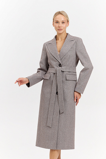 5 Пальто женское демисезонное 27210 (коричневый/ёлочка)