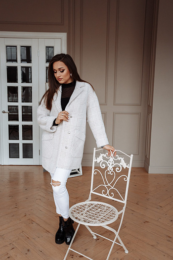 3 Пальто женское демисезонное 22520  (беж./клетка) 