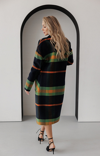 3 Пальто женское демисезонное 20550Р (клетка зеленый+желтый)