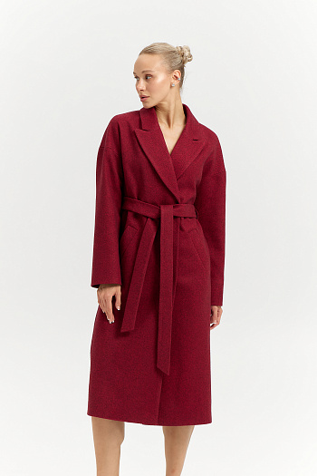 4 Пальто женское демисезонное 26820 (бордовый/ёлочка)