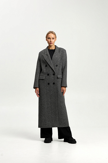 2 Пальто женское демисезонное 26830 (черно-белый/ёлочка)