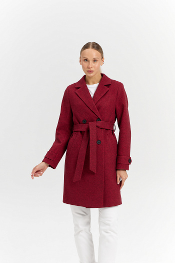 9 Пальто женское демисезонное 25570 (бордовый/ёлочка)