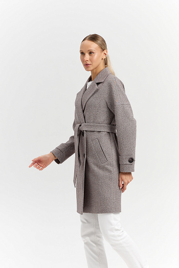 6 Пальто женское демисезонное 22970 (коричневый/ёлочка)