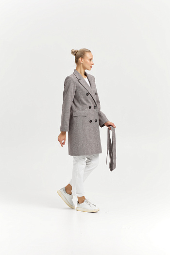 2 Пальто женское демисезонное 26897 (коричневый/ёлочка)