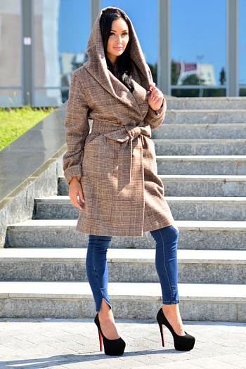 4 Пальто 18910  (клетка (корич/бел)) 