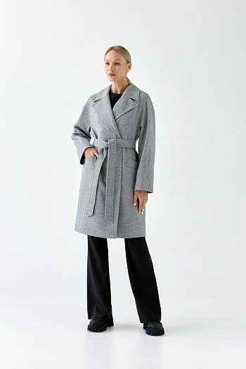 2 Пальто женское демисезонное 25885 (пепельный/ёлочка)