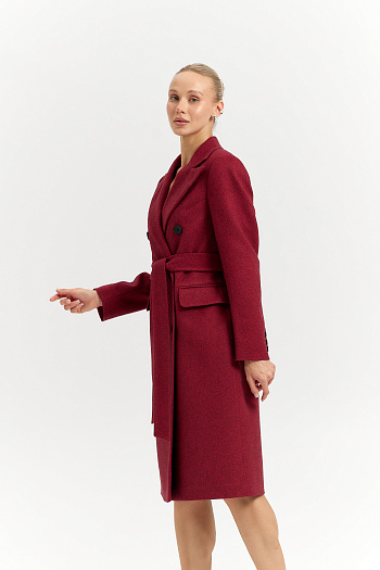 5 Пальто женское демисезонное 25775 (бордовый/ёлочка)