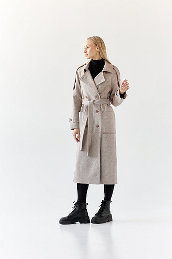 4 Пальто женское демисезонное 25799 (коричневый/ёлочка)