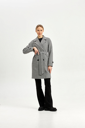 2 Пальто женское демисезонное 22970 (серый/ёлочка) 