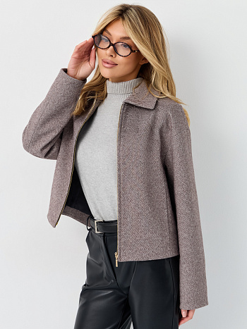 Пальто женское демисезонное 28000 (коричневый/ёлочка)