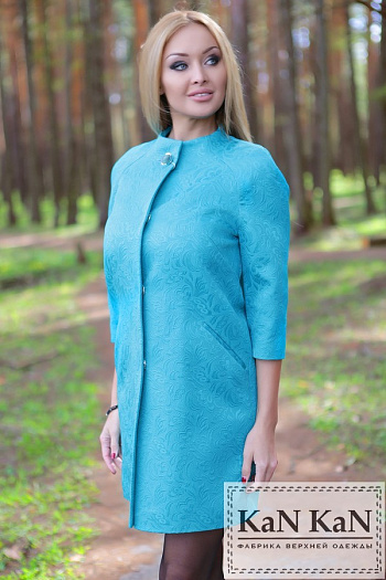 2 Летнее пальто из жаккарда полуприталенный силуэт  (лазурь)