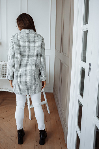 3 Пальто женское демисезонное 22520  (серый/клетка) 