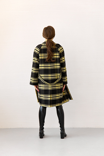 5 Пальто женское демисезонное 23220 (клетка черно-желтая)
