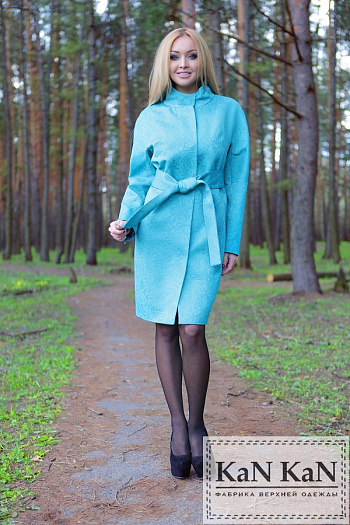 2 Летнее пальто  из жаккарда прямой силуэт  пояс (лазурный)