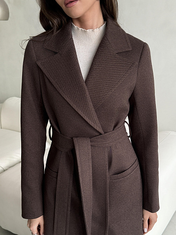 2 Пальто женское демисезонное 26770 (шоколад/рубчик)