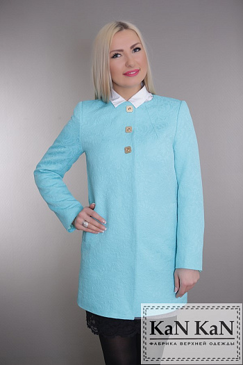 2 Летнее пальто из жаккарда полуприлегающий силуэт  (бирюза)
