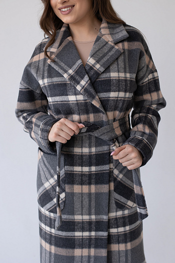4 Пальто женское демисезонное 20550 (клетка серый+беж)
