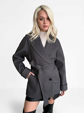 2 Пальто женское демисезонное 27220 (серый точка)