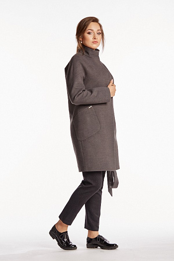 2 Пальто женское демисезонное 19101/пояс  (серый) 