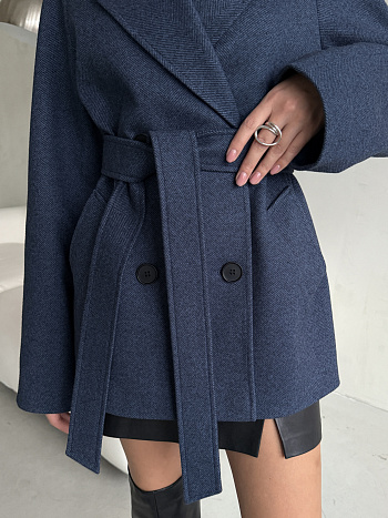 2 Пальто женское демисезонное 27220 (синий/ёлочка)