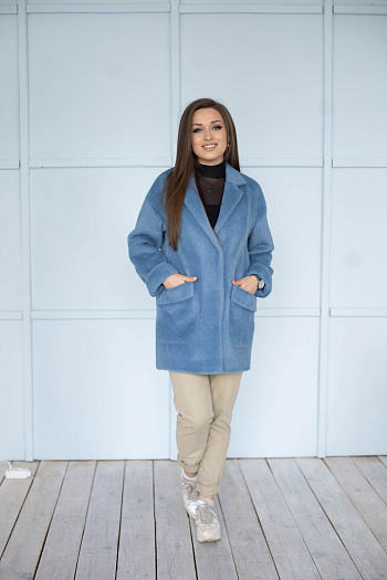 3 Пальто женское демисезонное 22520  (голубой/тедди) 