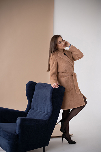 2 Пальто женское демисезонное 23551 (кэмел/тедди)