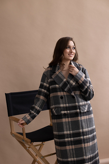 4 Пальто женское демисезонное 24102 (клетка серый+беж)