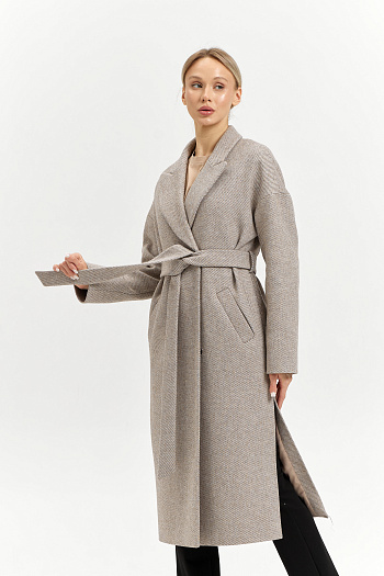 2 Пальто женское демисезонное 26820 (бежевый/диагональ)