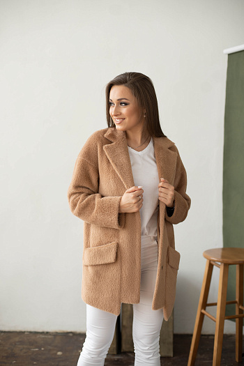 2 Пальто женское демисезонное 22730  (кэмел/тедди)