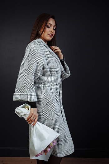 2 Пальто женское демисезонное 20905  (серый/клетка) 