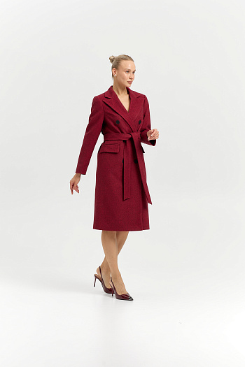 2 Пальто женское демисезонное 25775 (бордовый/ёлочка)