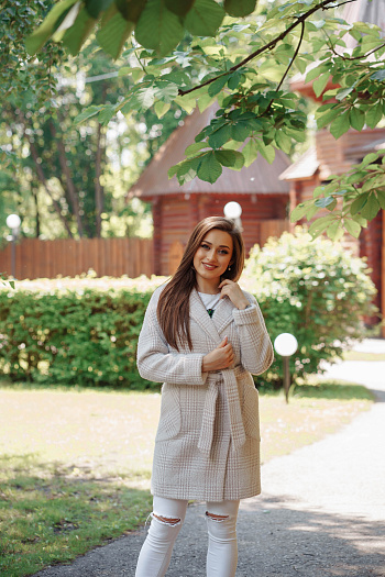 3 Пальто женское демисезонное 22400  (пудра/клетка) 