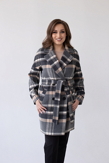 3 Пальто женское демисезонное 22970 (клетка серый+беж)