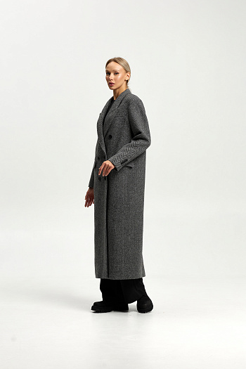 3 Пальто женское демисезонное 26830 (черно-белый/ёлочка)