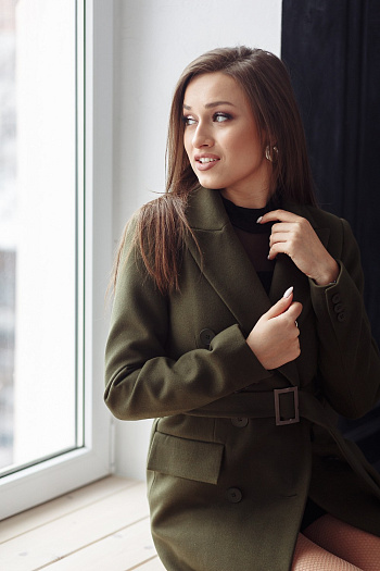 2 Пальто женское демисезонное 22510  (хаки) 