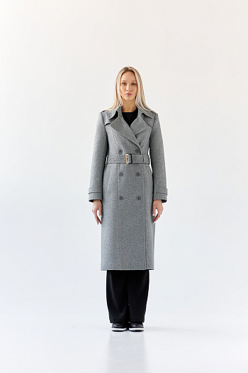 2 Пальто женское демисезонное 25797 (пепельный/ёлочка)