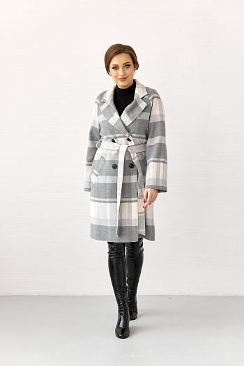 3 Пальто женское демисезонное 23220 (клетка серая)